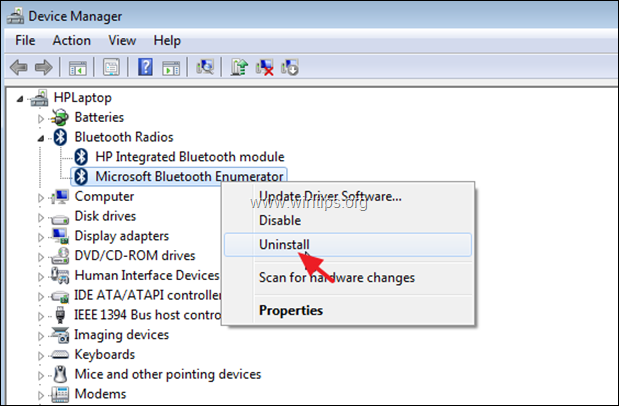 Bluetooth列挙子をアンインストールします 