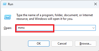 Windows Run Box menempatkan mmc
