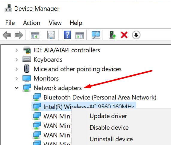 perbarui pc driver adaptor jaringan