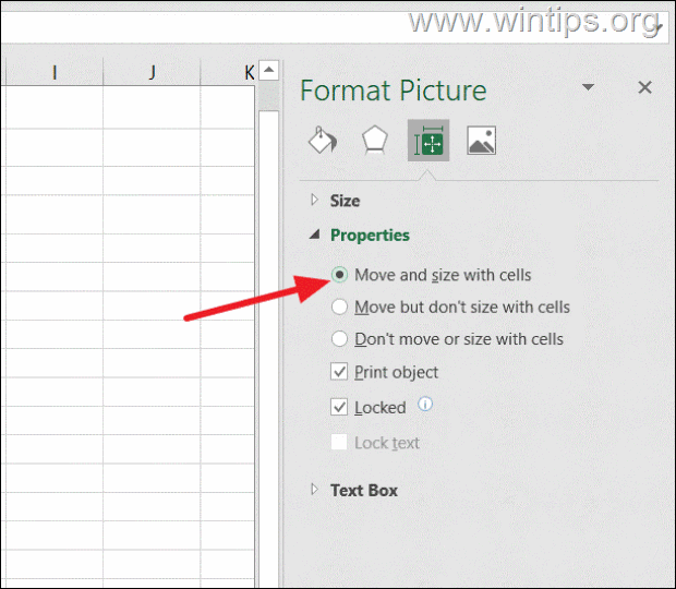 Užrakinti paveikslėlį „Excel“ langelyje