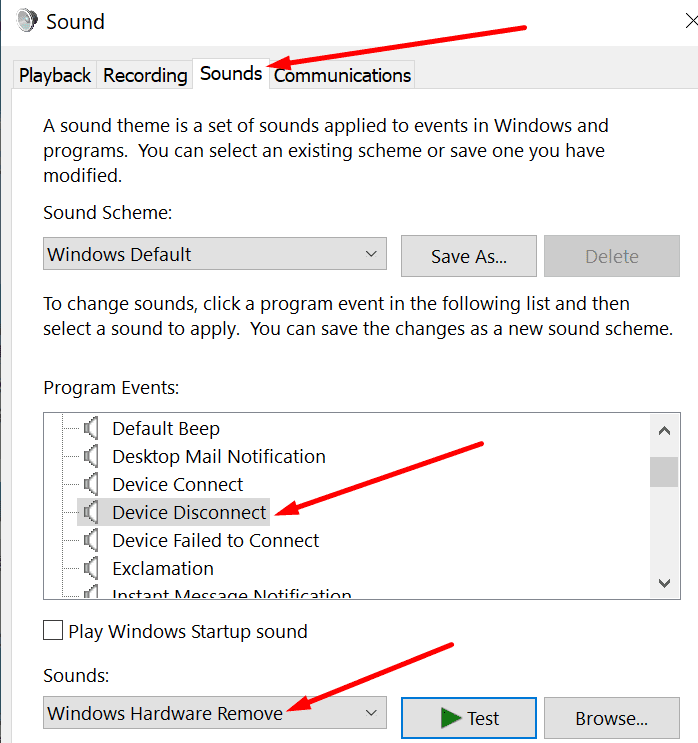 setările de sunet pentru deconectarea dispozitivului Windows 10