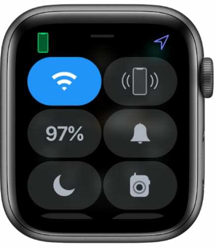 Apple Watch kontrolcenter med grønt iPhone-ikon