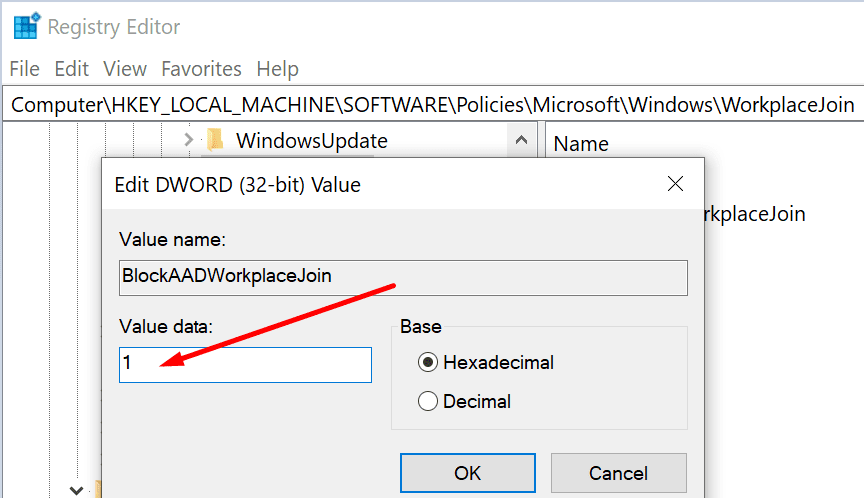blockAADWorkplace შეუერთდი Windows 10-ს