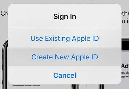 iPhone Ustvari nov Apple ID