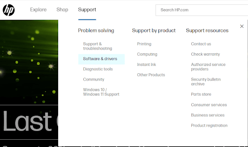 ХП званична подршка - кликните на Софтвер и управљачки програм