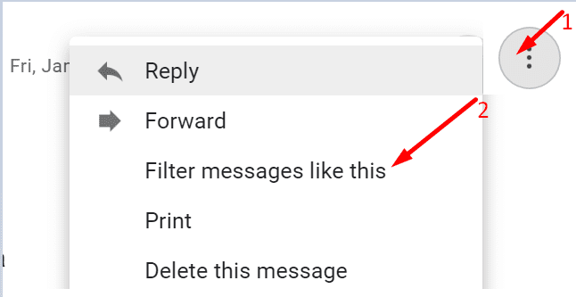 filtrera meddelande som detta gmail