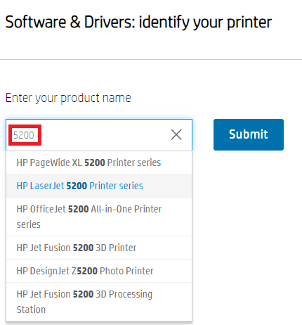 חפש את מדפסת HP Laserjet 5200
