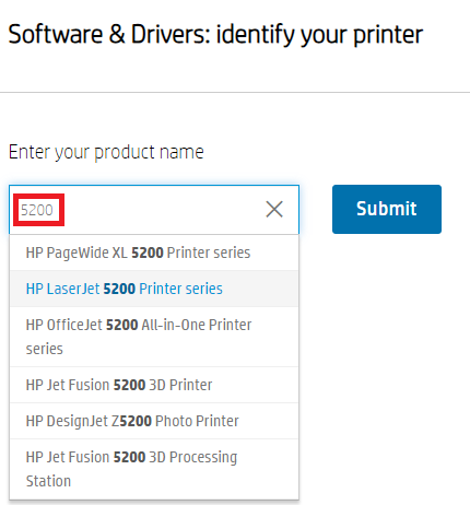 căutați imprimanta HP Laserjet 5200