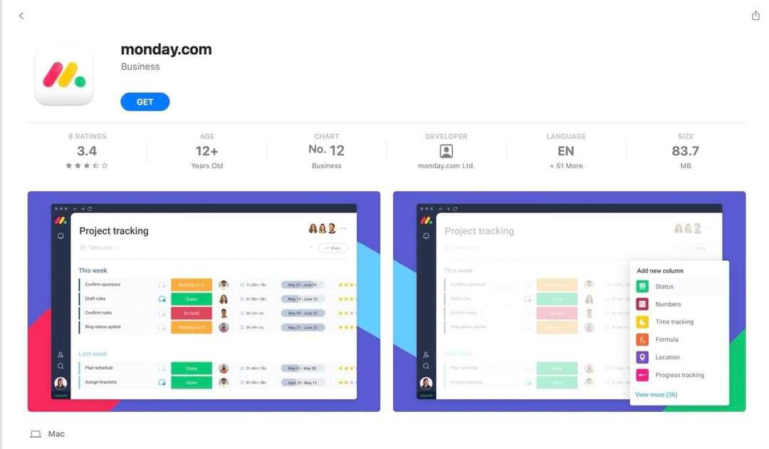 Snimka zaslona monday.com na App Storeu