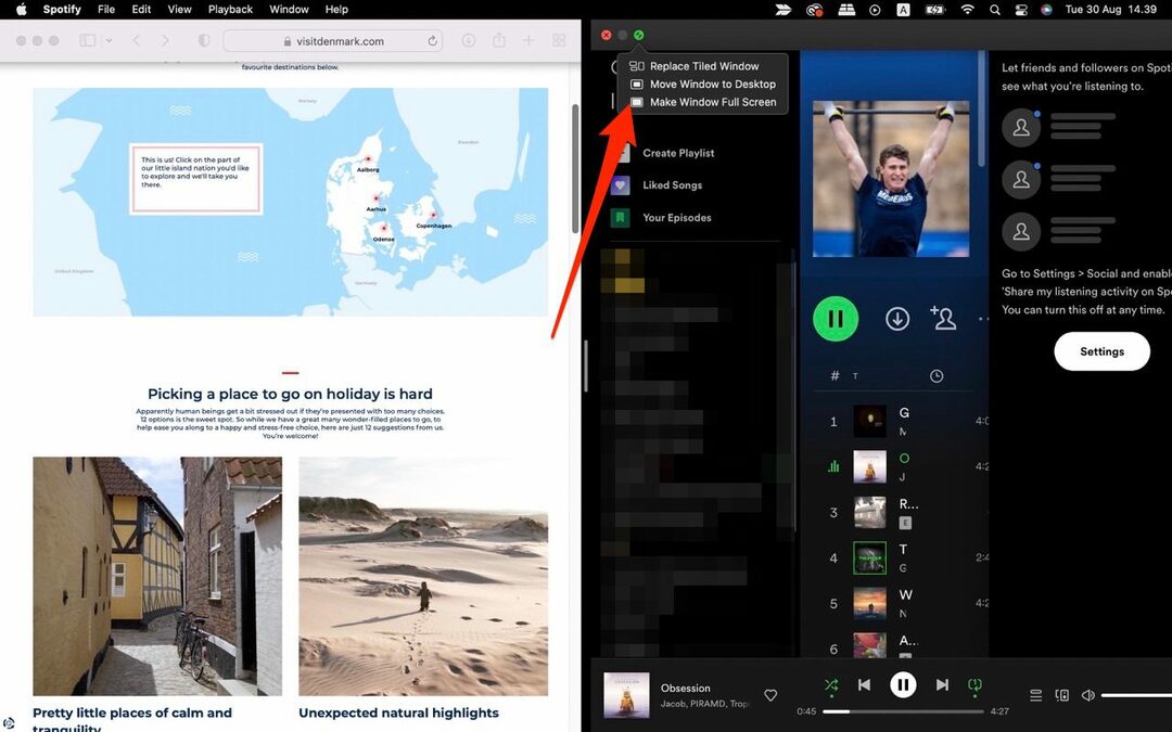 Captură de ecran care arată cum să faci din ecran o fereastră completă pe Mac
