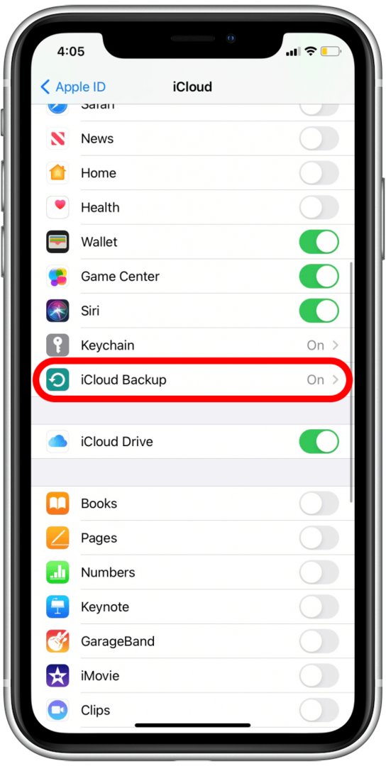 Puudutage valikut iCloud Backup