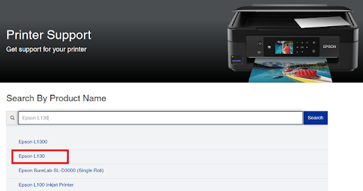 Escriba Epson L130 en el cuadro de búsqueda