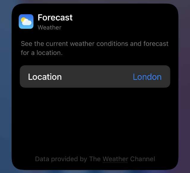 Настройки виджета погоды на iPhone