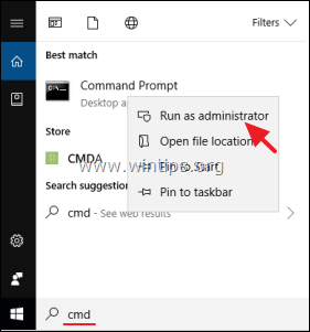 Execute o CMD como administrador no Windows 10