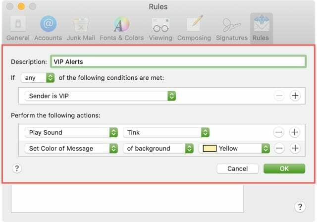 Notifications VIP personnalisées avec deux actions sur Mac