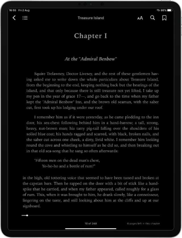 Kniha pro iPad v tmavém režimu