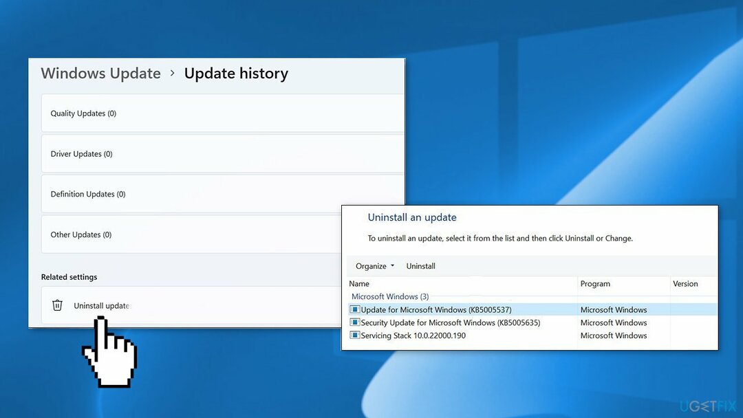 ถอนการติดตั้ง Windows Updates 11 2. ล่าสุด