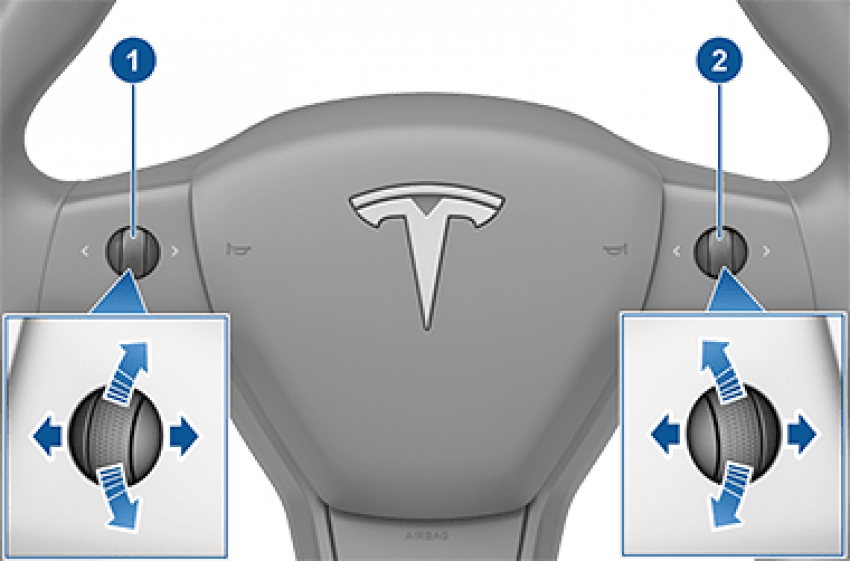 Om du kan ta dig in i din Tesla, parkera säkert och undvik att köra i några minuter, starta om din Tesla genom att trycka och hålla in båda scrollhjulen på ratten.