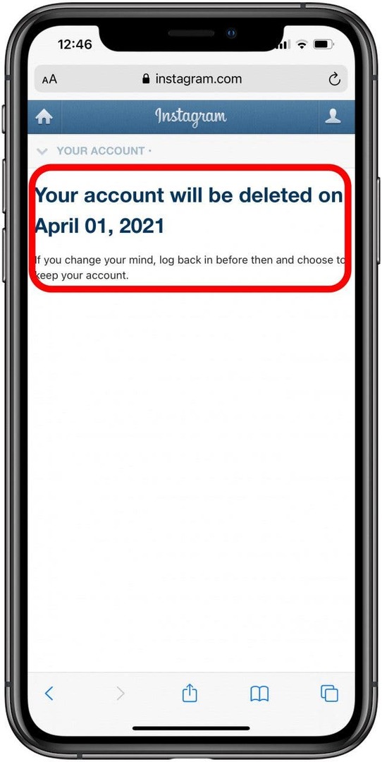 Otrzymasz potwierdzenie, że Twoje konto na Instagramie zostało usunięte.