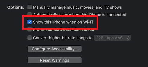 แสดง iPhone เครื่องนี้เมื่อใช้ Wi-Fi