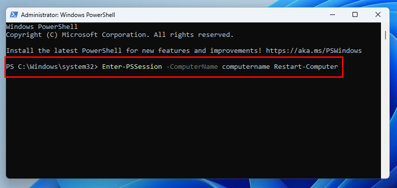 Comando de reinicio PowerShell Remoting