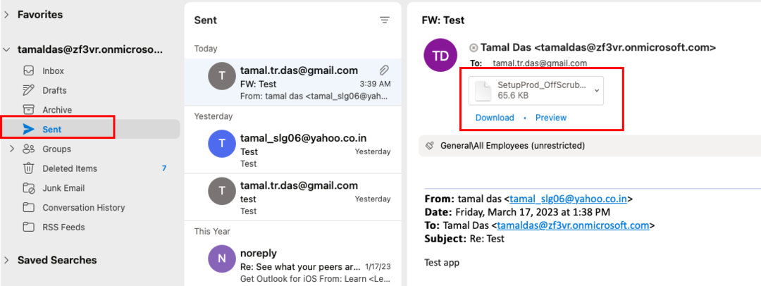 보낸 편지함을 사용하여 첨부 파일이 표시되지 않는 Mac용 Outlook 수정