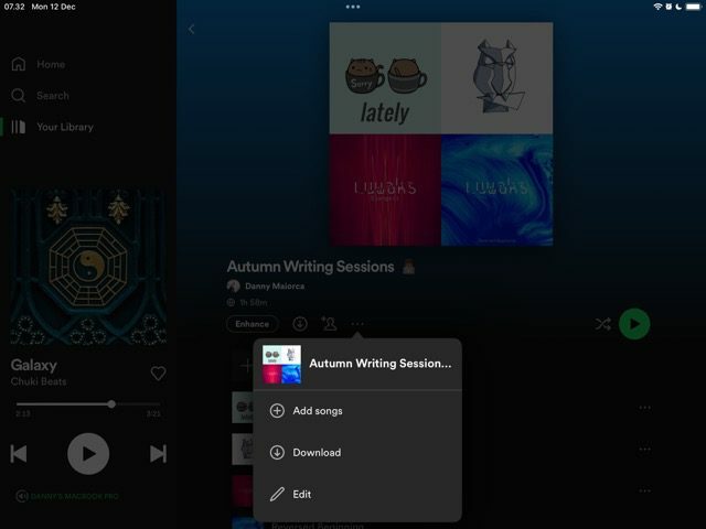 Capture d'écran montrant comment modifier une liste de lecture Spotify sur iPad