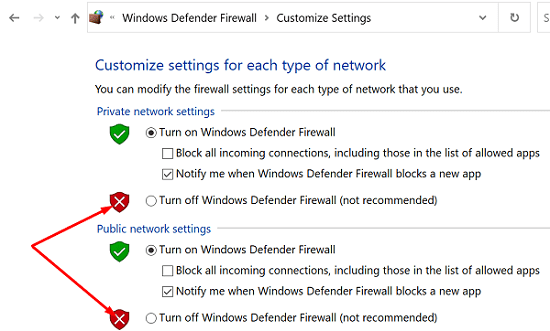 إيقاف تشغيل Windows Defender-Firewall