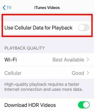 Ограничете клетъчните данни, когато използвате приложението Apple TV на iPhone