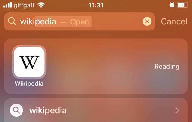 Wikipédia keresése a Spotlightban iPhone-on