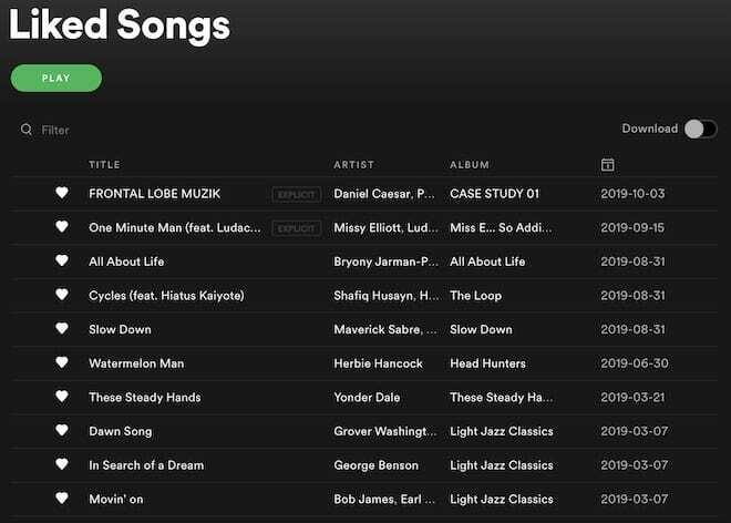 Kütüphane İpuçları - Spotify Beğenilen Şarkılar