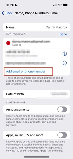 Pievienojiet jaunu tālruņa numuru savā iPhone ierīcē