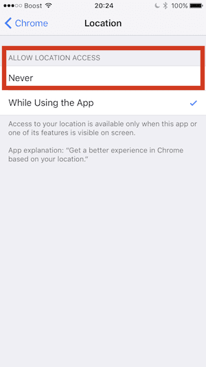 iPhone पर Chrome में स्थान साझाकरण रोकें