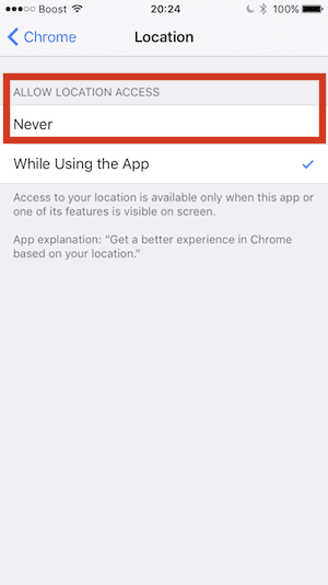 Zaustavite dijeljenje lokacije u Chromeu na iPhoneu
