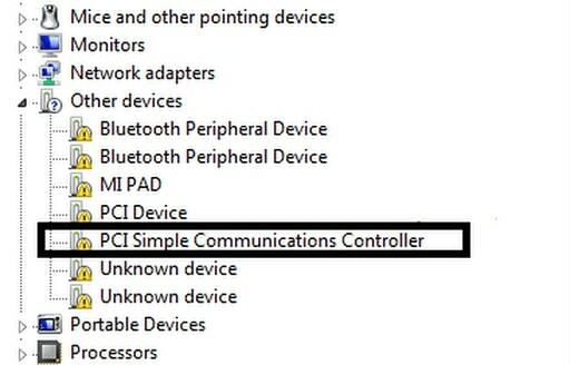 Kliknite na PCI Simple Communications Controller v kategórii Iné zariadenia