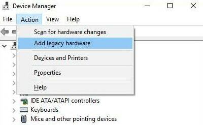 დაამატეთ Legacy Hardware კონტექსტური მენიუს სიიდან