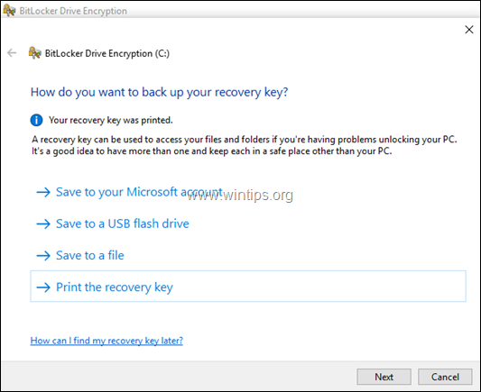 ตัวเลือกการกู้คืน bitlocker windows 10