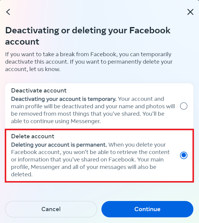 Подробности о том, что происходит, когда вы удаляете учетную запись Facebook