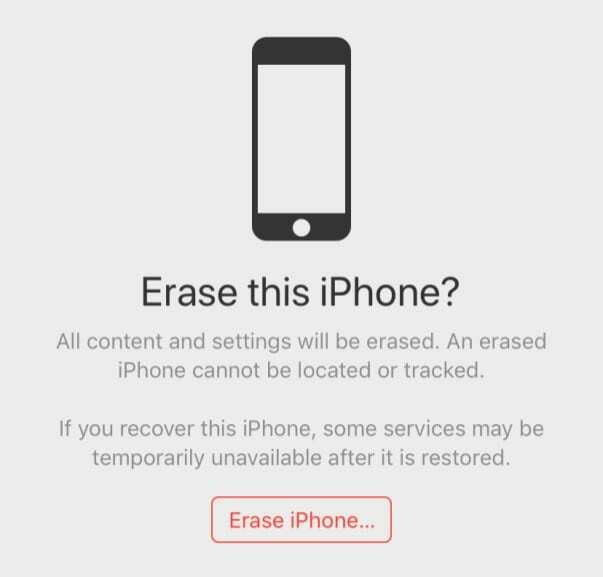 מחק מכשיר במצב 'מצא את אפליקציית האייפון שלי אבודה'