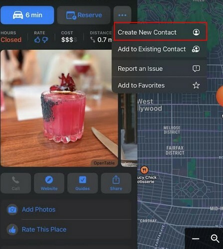 დაამატეთ რესტორანი, როგორც საკონტაქტო Apple Guides