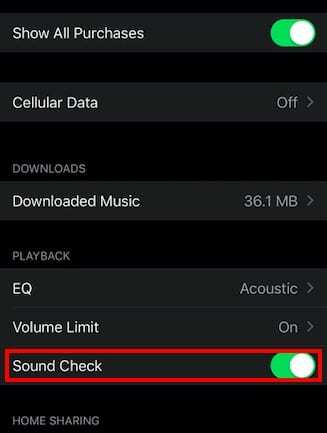 Ativar verificação de som em músicas da Apple