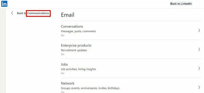 LinkedIn e-mail indstillinger