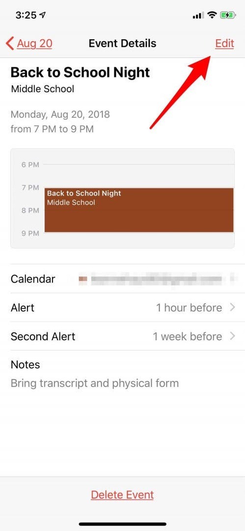 upravit událost kalendáře iphone