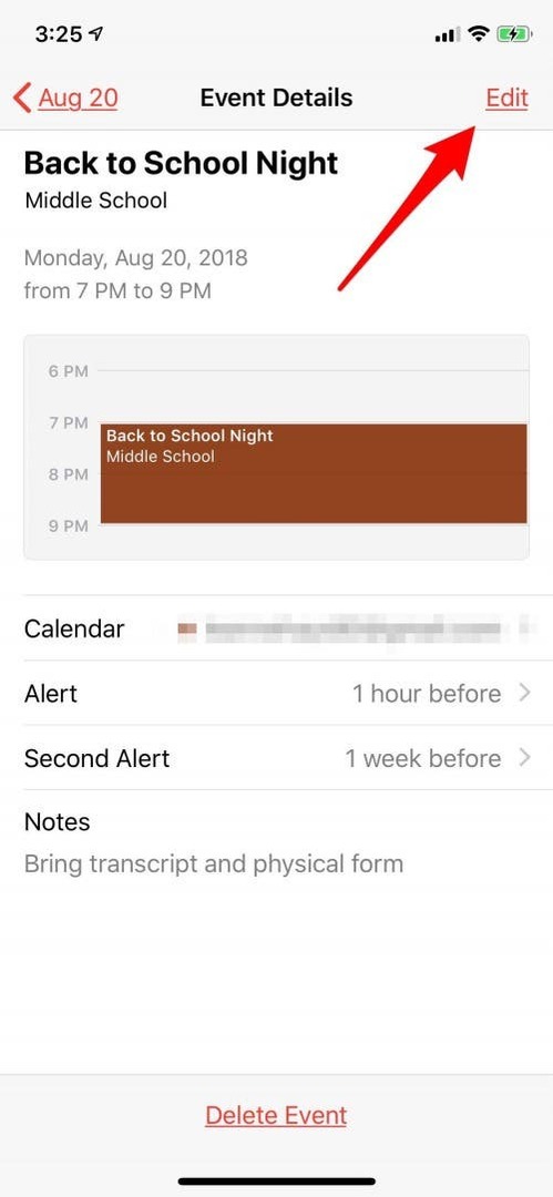 редактировать событие календаря iphone