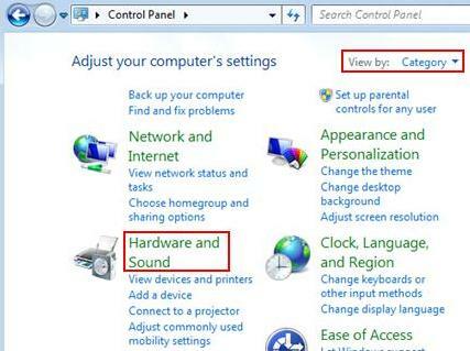 हार्डवेयर और ध्वनि विकल्प पर क्लिक करें