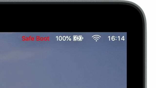 Textul Safe Boot în bara de meniu a ecranului de conectare