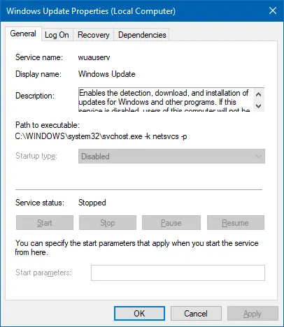 Karta właściwości usługi aktualizacji systemu Windows wyszarzona - wuauserv sddl fix