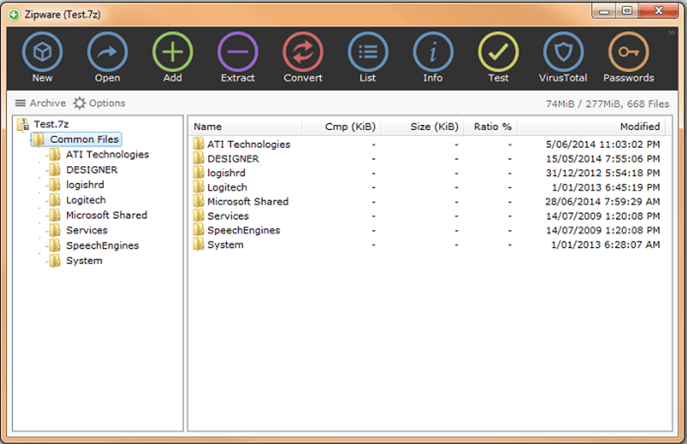 Zipware - ferramenta gratuita de compactação de arquivos