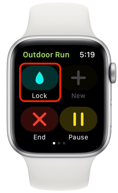 Toque no ícone do Apple Watch Water Lock para habilitar o Water Lock