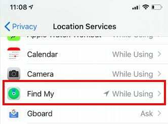 Services de localisation dans Find my app